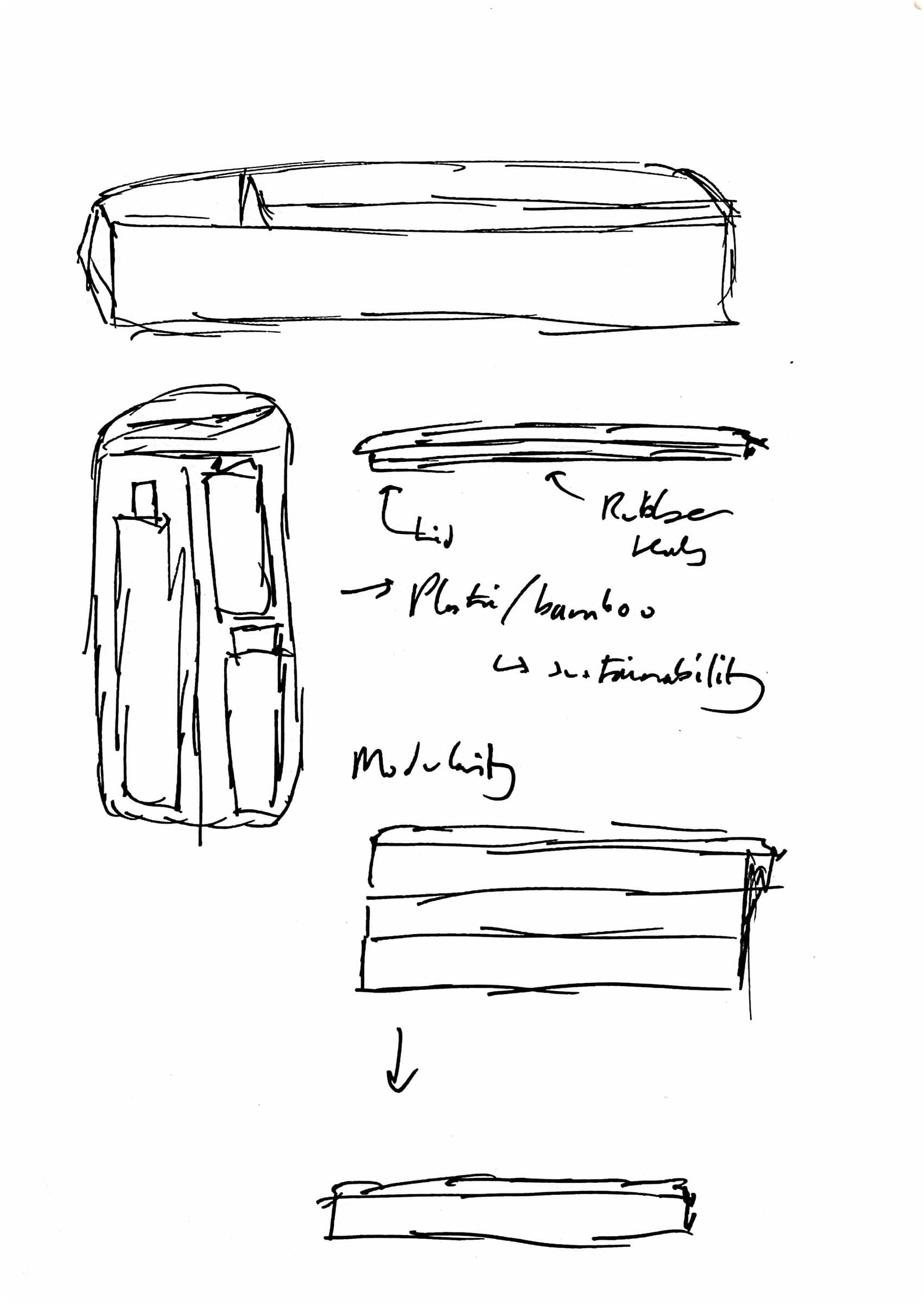 Washbox, hand-drawn sketches of the modular box